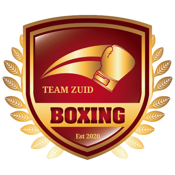 Logo-Boxing-Team-Zuid Logo van Team Zuid Boxing University Breda, met een gouden bokshandschoen, rode en gouden kleuren, en de tekst 'Team Zuid Boxing, Est 2020'
