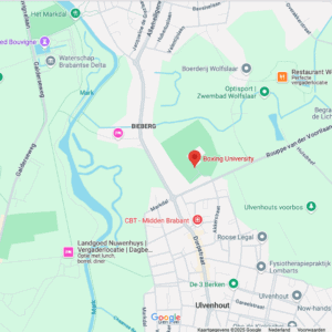 Locatie van Boxing University Breda weergegeven op de kaart van Google Maps. De boksschool en boksclub voor het boksen in Breda.